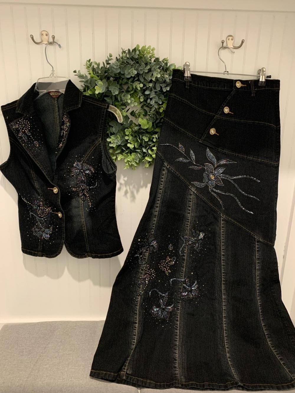 INSANE GRAIL 🔥 Denim Beaded Vest/Maxi Skirt Set